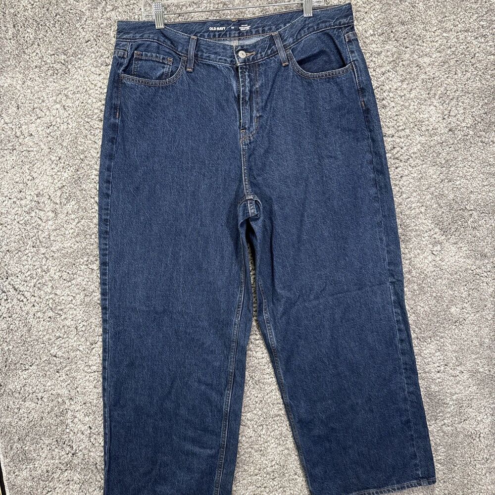 Old Navy Mid Rise Wow Baggy Wide Leg Jeans Medium/dark Wash 14 Denim 100% Cotton